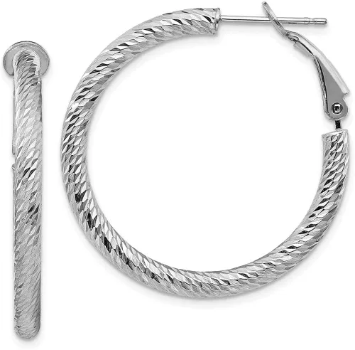 Vista 7 de Juego de aretes de aro redondos de oro blanco de 10 quilates, 3 x 25 pulgadas, con parte trasera omega, Oro blanco