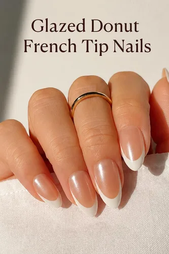 Vista 2 de AzureBeauty Short Almond French Tip Press On Nails, Glazed Donut, 32 Pcs 0-Glazed Donut French Tip