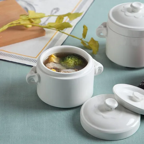 Vista 2 de FRCOLOR Olla pequeña de cerámica con tapa, cuenco de sopa de vapor de 13.5 fl oz, taza al vapor con asa para el hogar, cocina, huevo, natillas