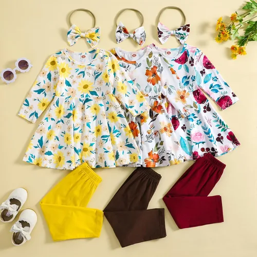 Vista 9 de Conjunto de ropa floral con volantes y pantalones para niñas pequeñas