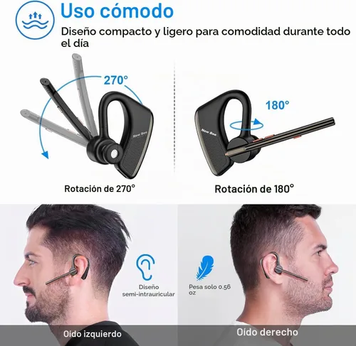 Vista 4 de New Bee Auricular Bluetooth V5.2 Auriculares Inalámbricos 24Hrs Talktime Negro