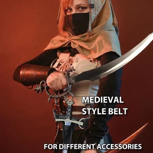 Vista 5 de Medieval Dagger Holster Sword Frog PU Leather Halloween Sword Holster Renaissance Fairs LARP Belt Sheath Accessory