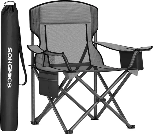 Vista 9 de SONGMICS Silla de camping, silla plegable de gran tamaño, cómoda y resistente, capacidad de peso de 352 libras, reposabrazos ajustables con bolsa