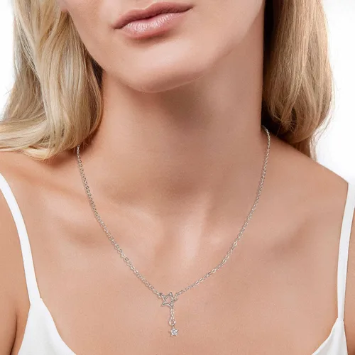 Vista 2 de BUREI Collar de cierre de palanca para mujer, collar de cadena larga, collar de Lariat Y ajustable, collar con colgante de caída larga para niñas