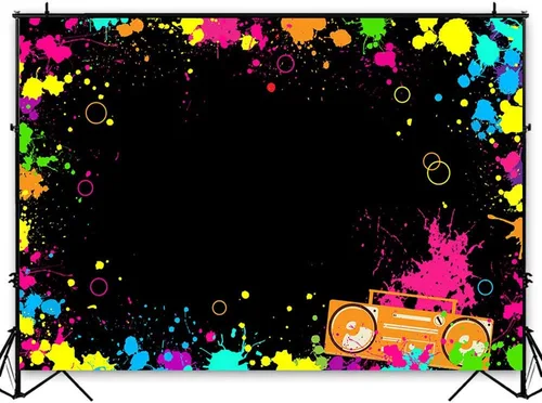 Vista 2 de Avezano Let's Glow Splatter - Fondo de fotos de neón brillante, 6 x 4 pies, luz negra, discoteca, retro, suministros de decoración de fiesta