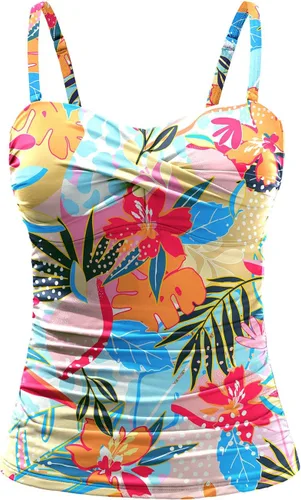 Vista 15 de Holipick Top de tankini para mujer con frente torcido, traje de baño bandeau, control de abdomen, traje de baño solo arriba, sin parte de abajo Negro