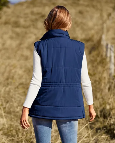 Vista 5 de BTFBM Chaleco casual para mujer, con botones, con cremallera, acolchado, con cordón, sin mangas, con bolsillos