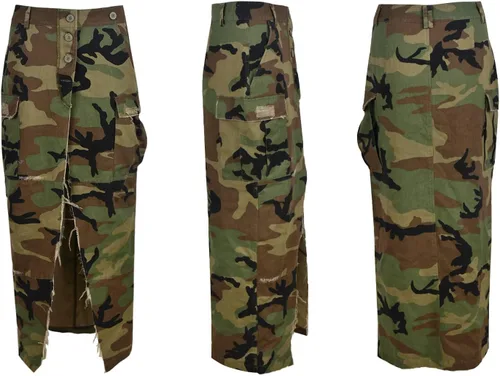 Vista 3 de Fronage Falda larga de camuflaje para mujer, con abertura militar, con botones, acampanada, con bolsillo