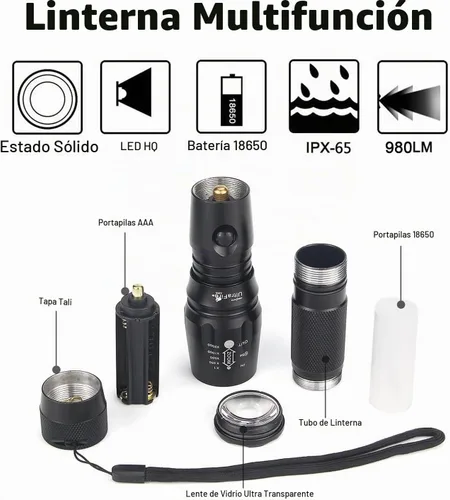 Vista 6 de UltraFire Linterna LED de vara de control de tráfico de 16 pulgadas, linterna de varita de 980 lúmenes, 5 modos con modo estroboscópico rojo, varita