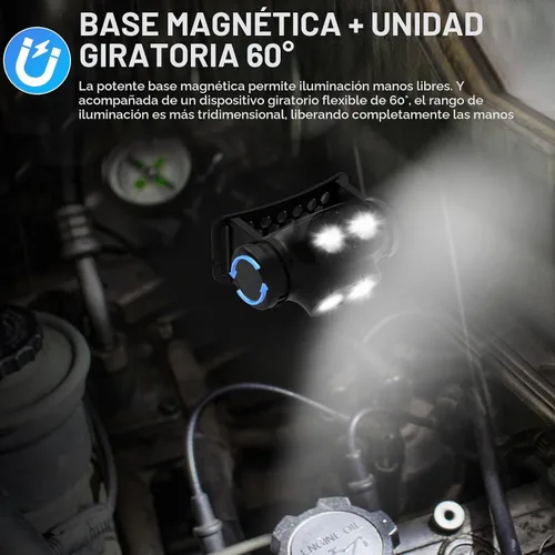 Vista 2 de Linterna frontal magnética recargable de alto lúmenes para camping, senderismo, espeleología, pesca, sensor de movimiento, impermeable, resistente a