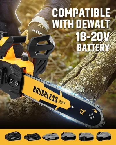 Vista 2 de Motosierra eléctrica inalámbrica sin escobillas de 12 pulgadas compatible con baterías Dewalt de 18 a 20 V, motosierra inalámbrica de alta potencia