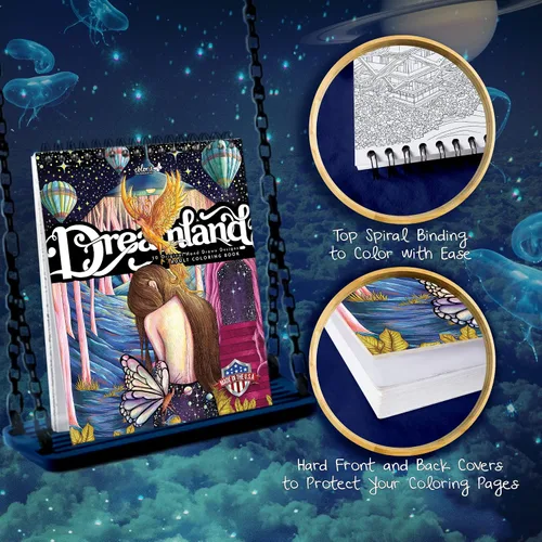 Vista 4 de ColorIt Dreamland - Libro para colorear para adultos, encuadernado en espiral, 50 conceptos únicos de ensueño, impreso de una sola cara en papel