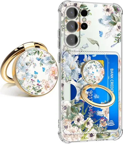 Vista 35 de Funda para Samsung Galaxy S23 FE con protector de pantalla, suave, a prueba de golpes, transparente, floral, funda protectora para mujer, diseño