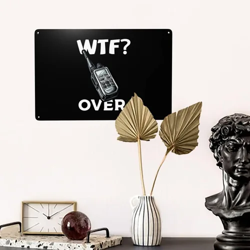 Vista 6 de Divertido walkie talkie - Radio de mano con texto en inglés "What The Fuck Over" de 8 x 12 pulgadas, letrero de metal retro para decoración de pared