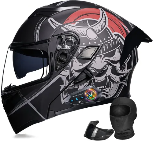 Vista 18 de Casco Modular Moto con Bluetooth Integrado, Doble Visera, Ventilación Múltiple, Forro Extraíble, ABS de Alta Densidad, DOT Homologado para Hombres
