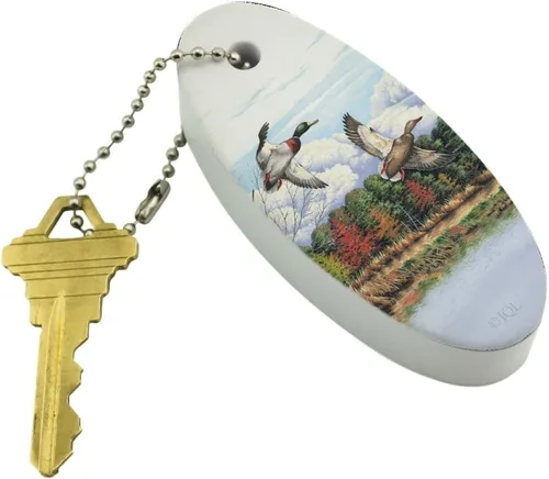 Vista 2 de GRAPHICS & MORE Mallard Ducks Flying Caza Llavero Flotante Oval Espuma Pesca Barco Boya Key Float, Multi