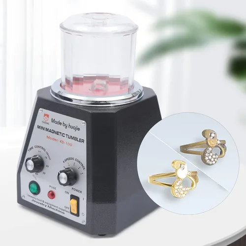 Vista 2 de RustyVioum KT-100 - Mini vaso magnético de 110 V, 60 Hz, pulidor de joyas con control de 4 velocidades, vaso de joyería para metales ligeros