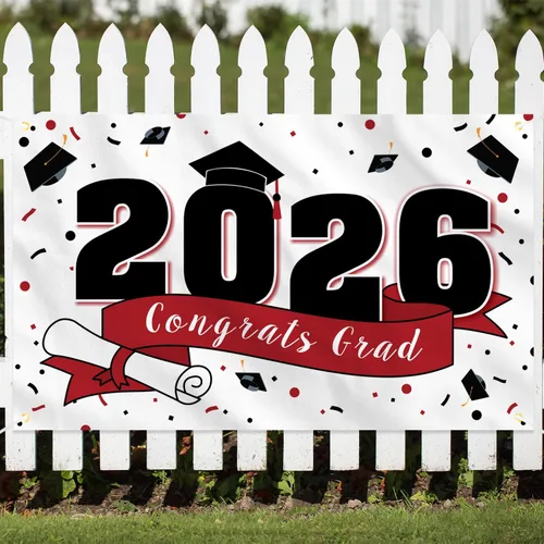 Vista 9 de Decoraciones de fiesta de graduación de felicitaciones 2026 – Cartel de fondo grande colgante de la clase de 2026, decoración de letrero de Gard Azul