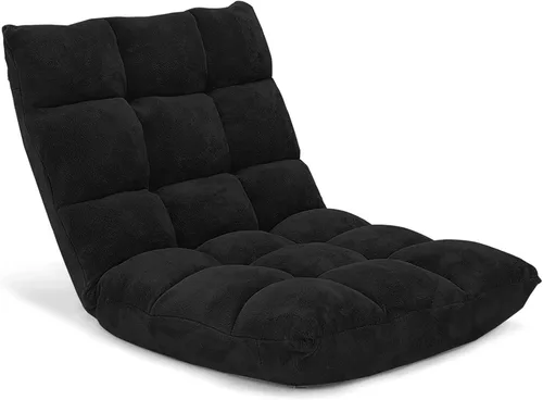 Vista 25 de Giantex Silla plegable de suelo con soporte para el respaldo, 14 posiciones ajustables, cama acolchada, sillón reclinable, sillas de video para Negro