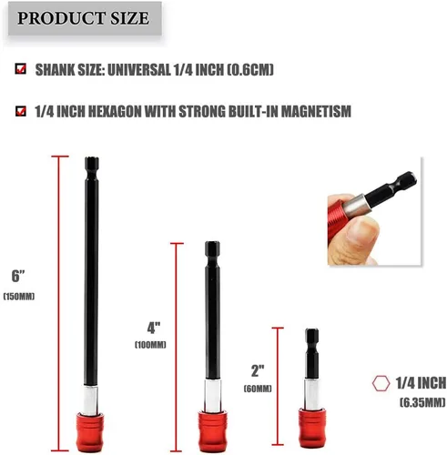 Vista 5 de Extensión de broca 3 unids universal de 14 pulgadas vástago hexagonal de liberación rápida kit de soporte de taladro magnético+105 grados de ángulo
