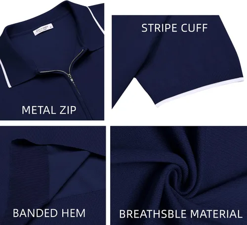 Vista 6 de COOFANDY Polo con cremallera para hombre estilo casual de punto de manga corta ajuste clásico