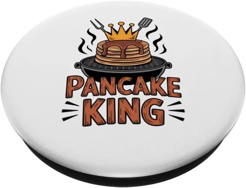 Vista 2 de Pancake King Funny Breakfast Lover BBQ Barbecuing Men Women PopSockets Adhesive PopGrip