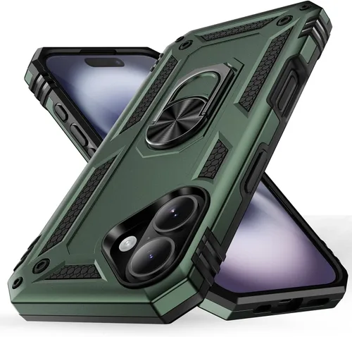 Vista 26 de Korecase Funda de teléfono para iPhone 16 con anillo de soporte, grado militar, a prueba de golpes, cuerpo completo, protección resistente para Negro