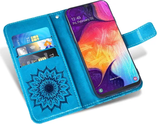 Vista 2 de Funda de teléfono para Samsung Galaxy A50 con protector de pantalla de vidrio templado, funda magnética de cuero, soporte para tarjetas, accesorios