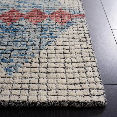 Vista 4 de SAFAVIEH Abstract Collection - Alfombra de pasillo, 2 pies 3 pulgadas x 8 pies, marfil y azul, lana hecha a mano, ideal para zonas de alto tráfico