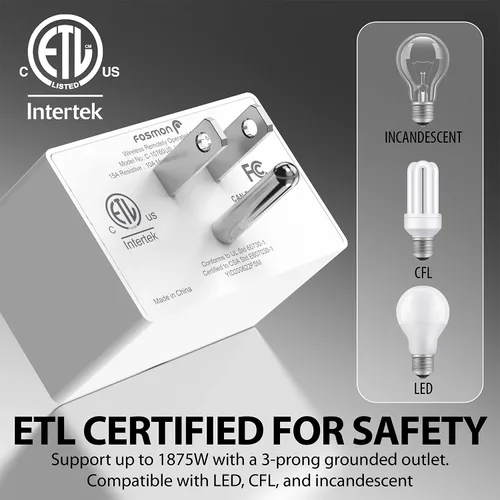 Vista 7 de Fosmon Enchufe de toma de control remoto inalámbrico para interiores, interruptor de luz de encendido/apagado a pilas para toma de corriente