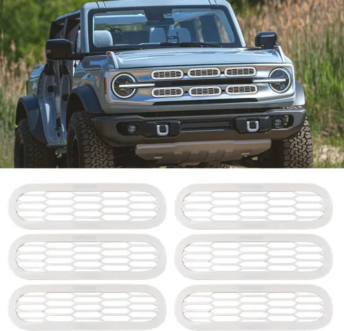 Vista 11 de Marco de cubierta de malla para parrilla delantera, insertos de parachoques delantero, accesorios de decoración con clip para Ford Bronco Offroad