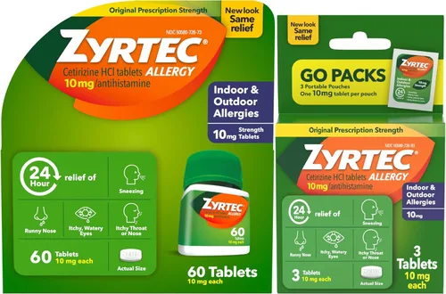 Vista 9 de Zyrtec Tabletas para aliviar la alergia las 24 horas, medicina de acción rápida para alergias en interiores y exteriores, cetirizina 10 mg