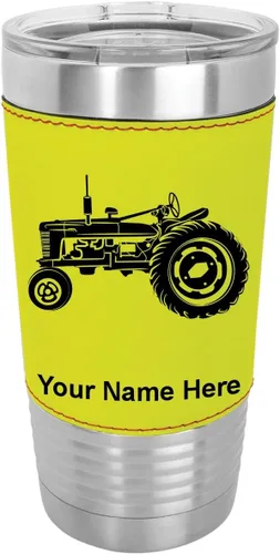 Vista 14 de LaserGram Vaso aislado al vacío de 20 onzas, Old Farm Tractor, grabado personalizado incluido (piel sintética, estilo béisbol) Engraved Gift, Faux