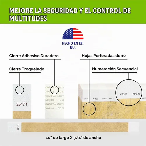 Vista 2 de 100 pulseras Tyvek de oro metálico Wristco para eventos Cómoda pulsera Tyvek resistente al agua y al desgarro para eventos, conciertos, seguridad