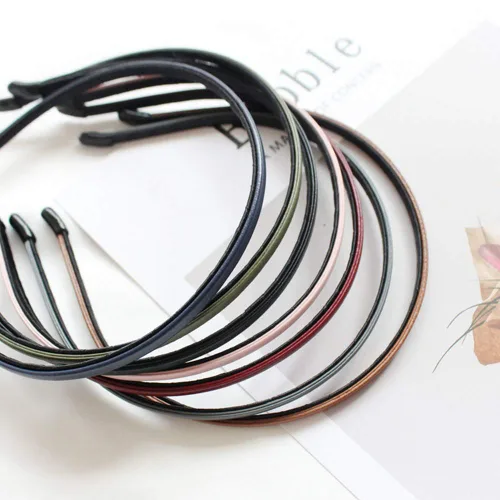 Vista 5 de Diadema de cuero delgada cubierta con lazos para el cabello, cierre de lazo para el cabello, bandas para el cabello con purpurina para mujeres