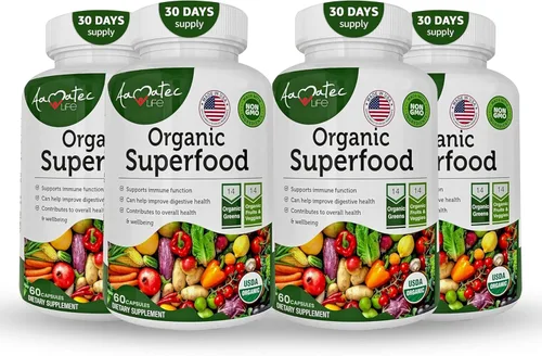 Vista 9 de Organic Superfood Greens - Complejo de frutas y verduras - Suplemento dietético con 14 verduras y 14 frutas y verduras con alfalfa rica