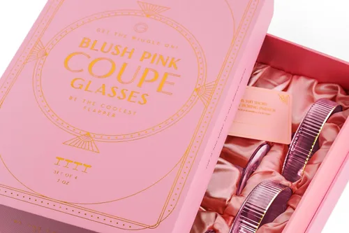 Vista 9 de GLASSIQUE CADEAU Vasos vintage Art Deco Blush Pink Coupé con bordes dorados Juego de 4 Cristalería de cóctel acanalada de cristal de 7 onzas