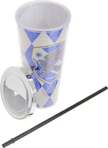 Vista 5 de Spoontiques Harry Potter - Vaso de aluminio, con pajilla y diseño de Ravenclaw, 20 onzas, acrílico, color azul