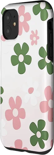 Vista 2 de Funda con diseño floral de margaritas verde salvia y rosa para iPhone 11