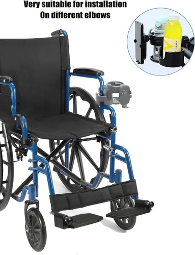 Vista 2 de Paquete combinado de movilidad 3 en 1, gancho, teléfono y portavasos para caminante, soporte portátil para bebidas para silla de ruedas y cochecitos
