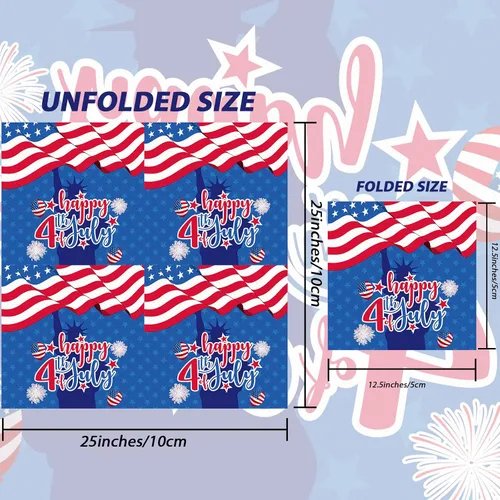 Vista 2 de 100 servilletas de 4 de julio para fiesta del Día de los Caídos, servilletas de papel desechables para el Día de la Independencia