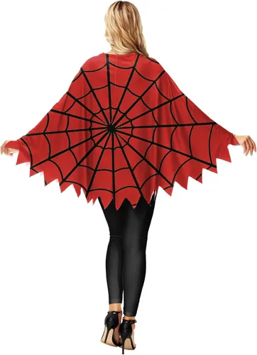 Vista 7 de AOBUTE Disfraz de calabaza de Halloween, capa de poncho de esqueleto de telaraña