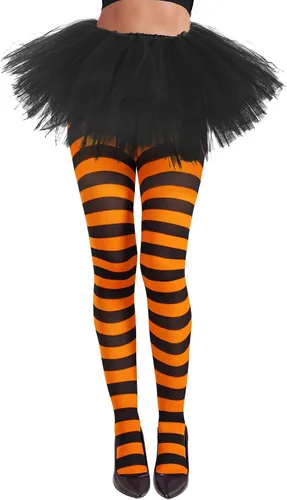 Vista 8 de American Trends Medias de rayas para mujer, mallas de bruja para disfraz de Halloween, medias elásticas Verde Negro (Green Black Stripe)