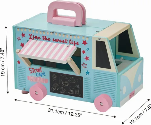 Vista 5 de Olivia's Little World Casa de muñecas de camión de comida de madera + accesorios para muñecas de 3.5", multicolor
