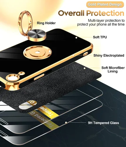 Vista 2 de LeYi Funda para iPhone XR: con Protector de Pantalla de Vidrio Templado [Paquete de 2] Soporte de Anillo Giratorio de 360°, Soporte Magnético