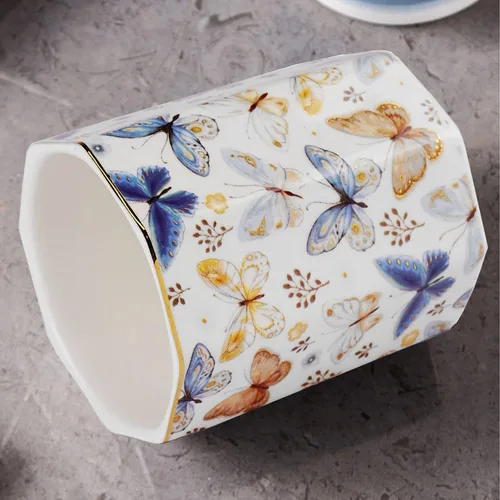 Vista 7 de Jwest - Soporte para bolígrafo, de cerámica, dorado brillante, con diseño de mariposa, para niñas, niños y mujeres, duradero, organizador