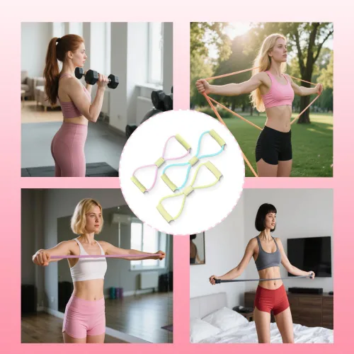 Vista 7 de Figura 8 bandas de resistencia de fitness con asas, banda de resistencia de yoga, banda elástica de fitness, expansor de pecho, para estiramiento