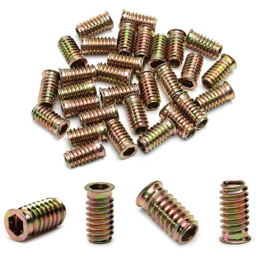 Vista 36 de MroMax 20 piezas de insertos de tuerca para muebles M6x10mm, acero al carbono, zincado, hexagonal interno, tornillo con brida, insertos de madera