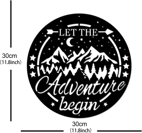 Vista 2 de SUPERDANT Arte de pared de metal con cielo estrellado, decoración de pared de bosque de montaña, escultura de metal Let The Adventure Begin, adorno