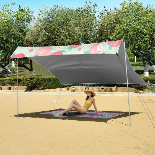 Vista 6 de Light Pink Apples Foldable Beach Tent UPF50 Water-Resistant Sun Shelter with Sturdy Poles, Sandbags and Shovel for Backyard and Camping